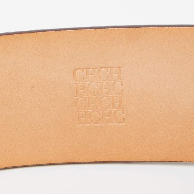 Pre Owned CH Carolina Herrera Beige Croc Embossed Leather Belt 80CM