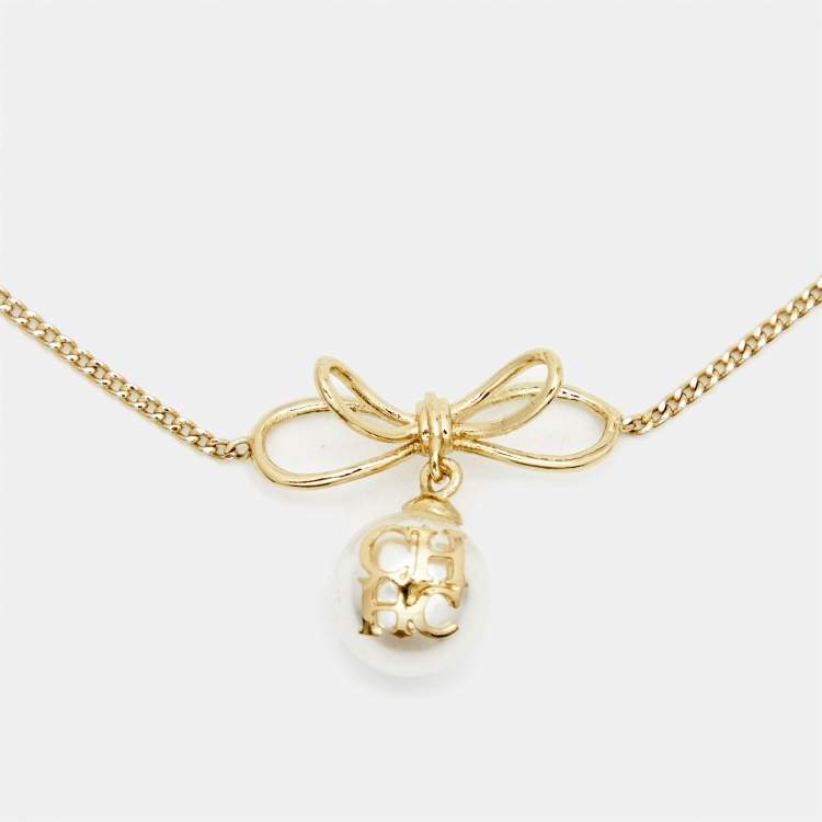 Pre Owned  Carolina Herrera CH Faux Pearl Gold Tone Bracelet