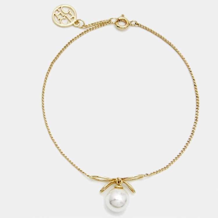 Pre Owned  Carolina Herrera CH Faux Pearl Gold Tone Bracelet