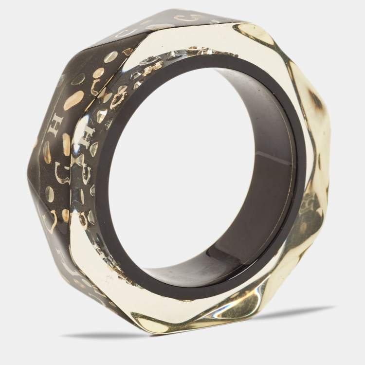 Pre Owned Carolina Herrera CH Crystals Gold Tone Resin Bangle Bracelet 
