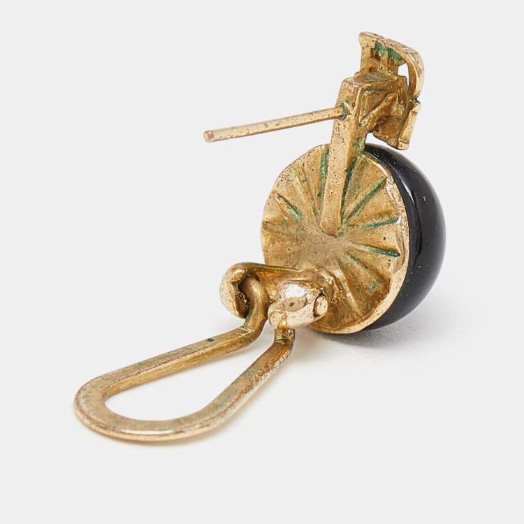 Pre Owned Carolina Herrera CH Composite Gold Tone Earrings