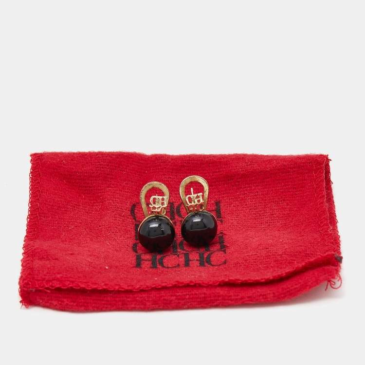 Pre Owned Carolina Herrera CH Composite Gold Tone Earrings