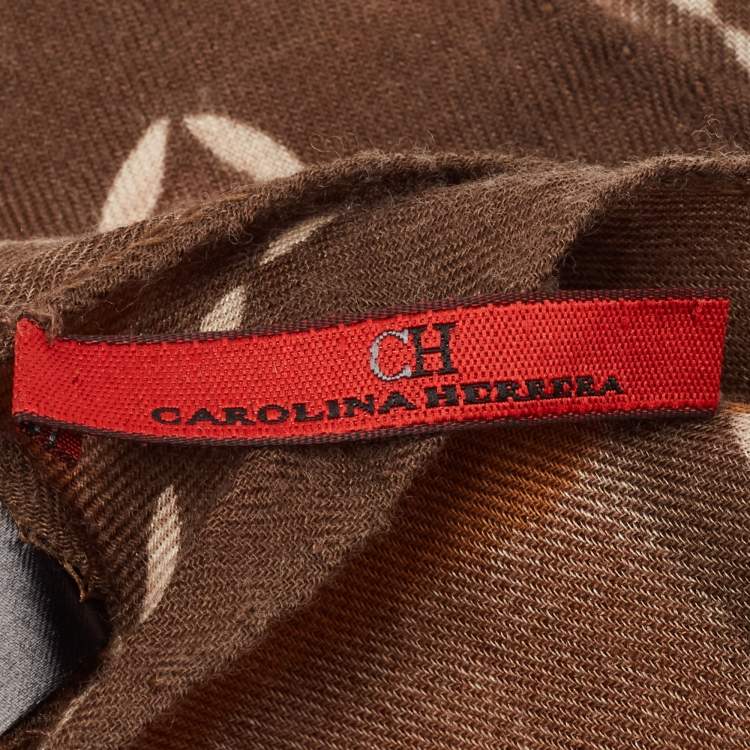 Pre Owned CH Carolina Herrera Brown Logo Print Cashmere Blend Scarf 