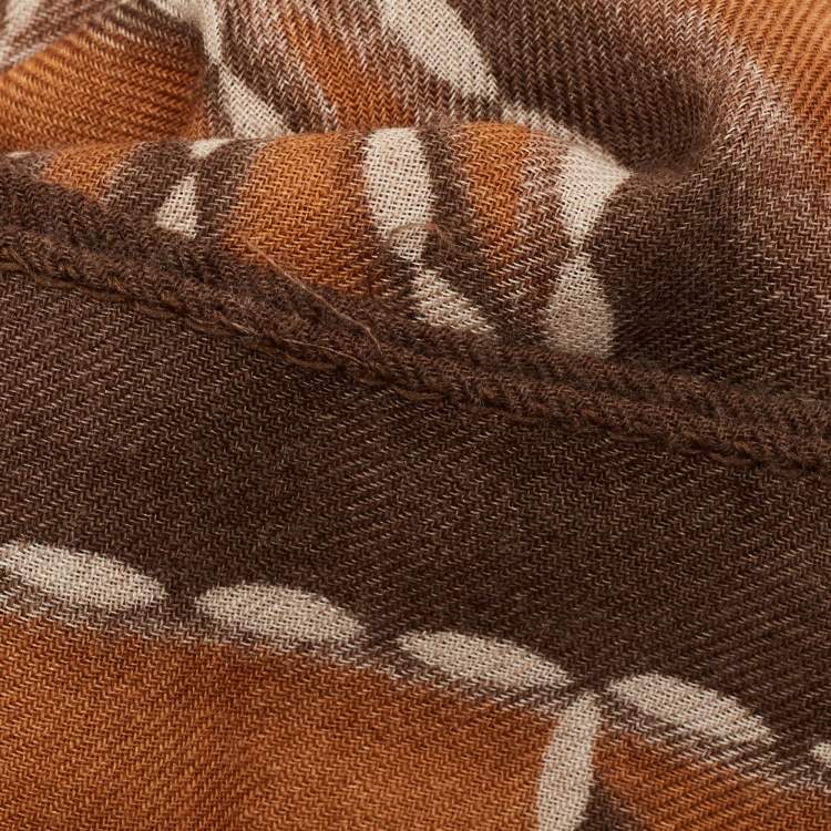 Pre Owned CH Carolina Herrera Brown Logo Print Cashmere Blend Scarf 