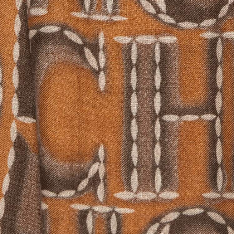 Pre Owned CH Carolina Herrera Brown Logo Print Cashmere Blend Scarf 