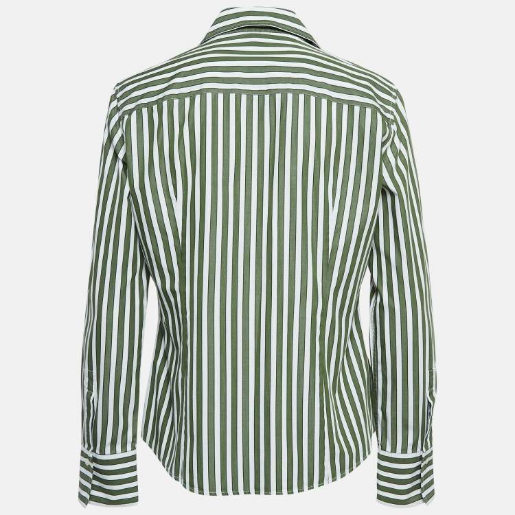 Pre Owned CH Carolina Herrera Green Striped Cotton Button Front Shirt L