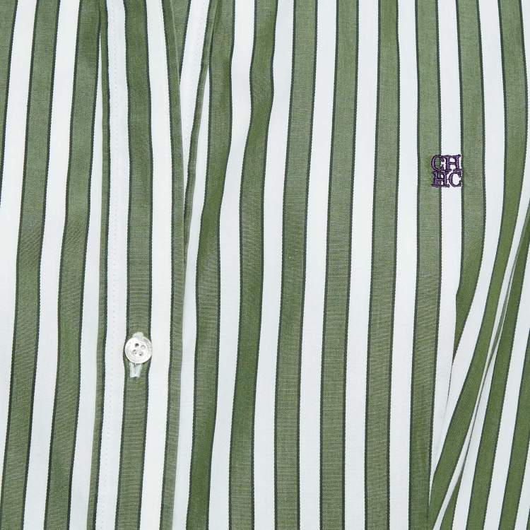 Pre Owned CH Carolina Herrera Green Striped Cotton Button Front Shirt L