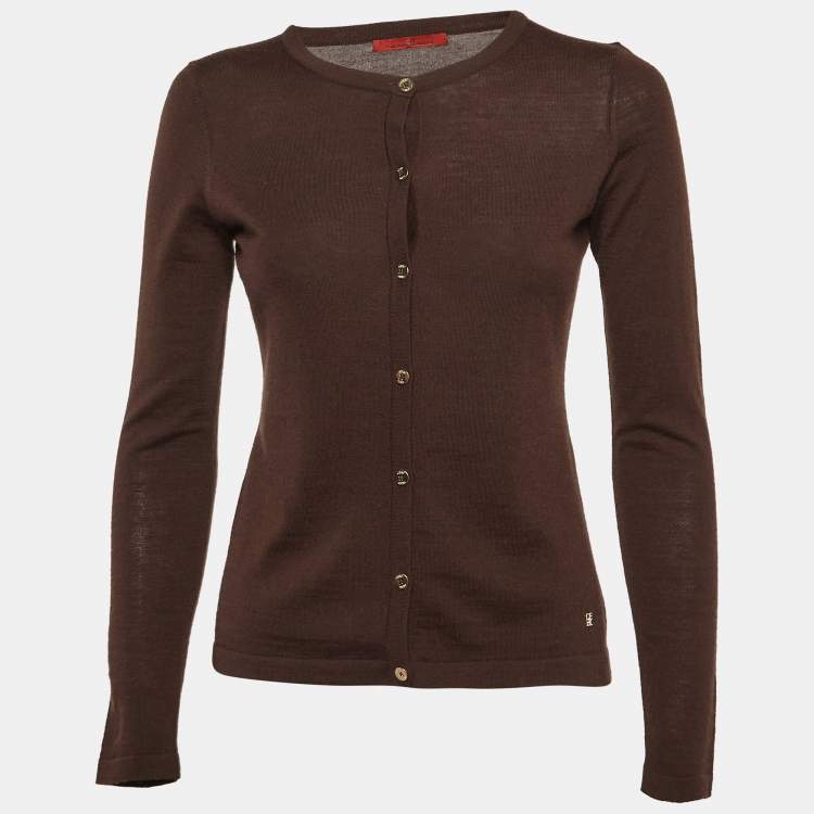 Pre Owned CH Carolina Herrera Brown Knit Buttoned Cardigan S