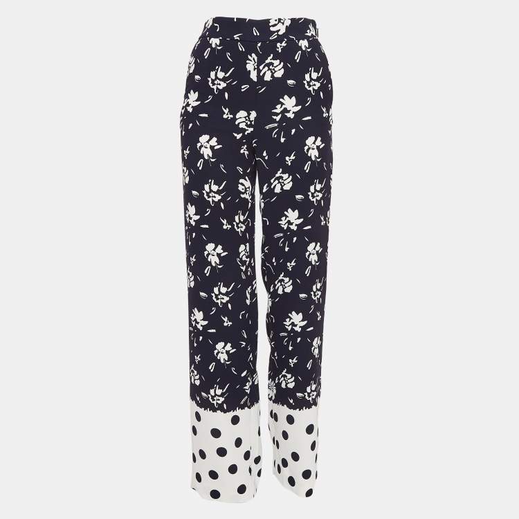 Pre Owned CH Carolina Herrera Blue Floral Printed Crepe Wide-Leg Pants XS