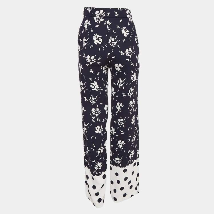 Pre Owned CH Carolina Herrera Blue Floral Printed Crepe Wide-Leg Pants XS