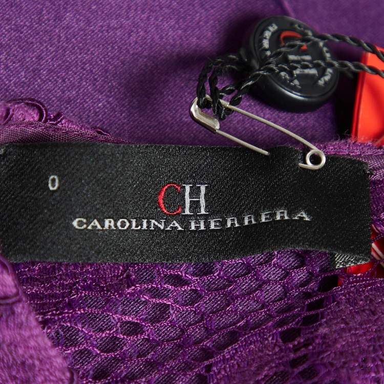 Pre Owned CH Carolina Herrera Purple Lace and Satin Short Dress XS