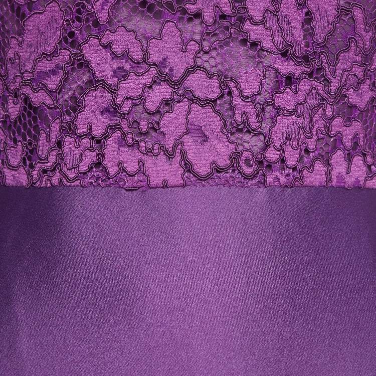 Pre Owned CH Carolina Herrera Purple Lace and Satin Short Dress XS