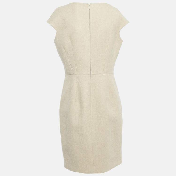Pre Owned CH Carolina Herrera Beige Wool Cap Sleeve Sheath Dress L