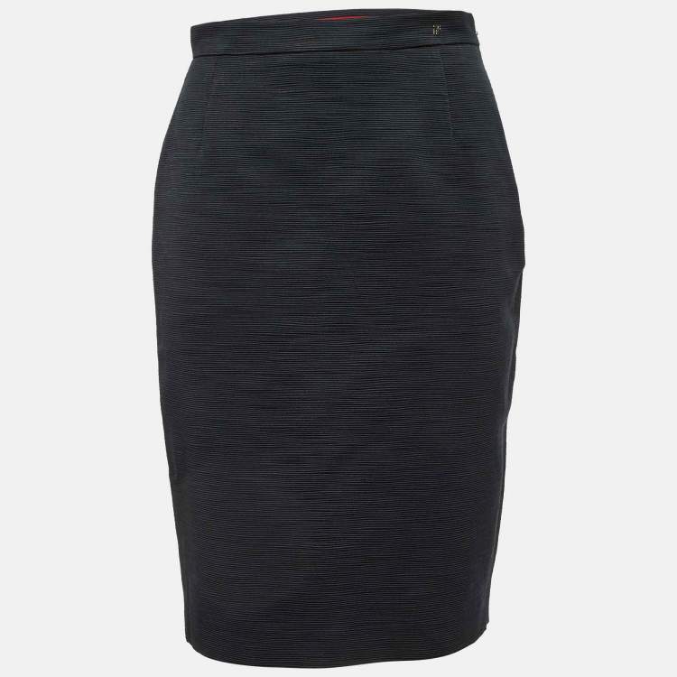 Pre Owned CH Carolina Herrera Black Ridged Cotton Blend Short Skirt S