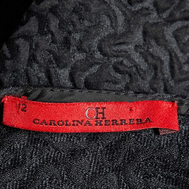 Pre Owned CH Carolina Herrera Black Embossed Jacquard Peplum Top S