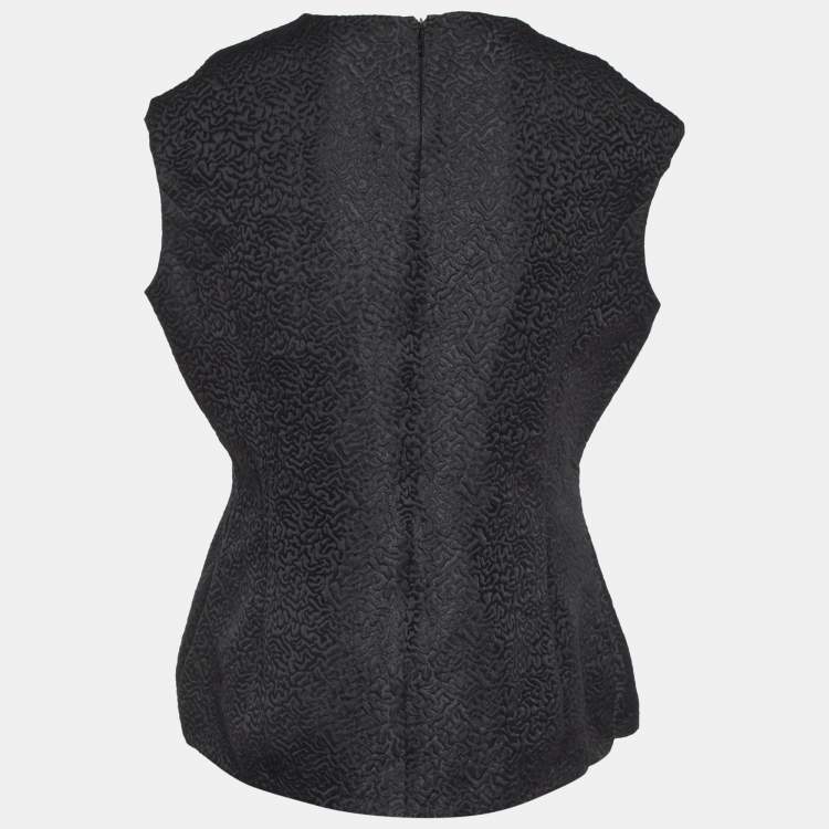 Pre Owned CH Carolina Herrera Black Embossed Jacquard Peplum Top S