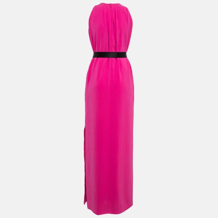 Pre Owned CH Carolina Herrera Pink Crepe Sleeveless Belted Maxi Dress S