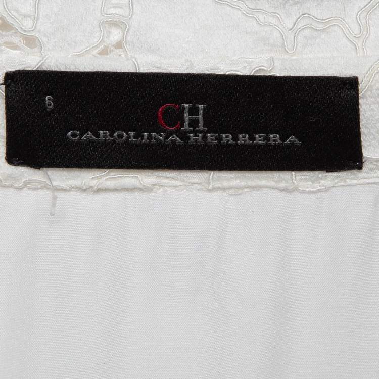 Pre Owned CH Carolina Herrera White/Black Lace Belted Maxi Dress M