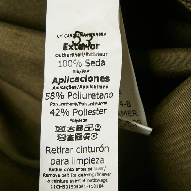 Pre Owned CH Carolina Herrera Olive Green Silk Front Buttoned Short Dress M