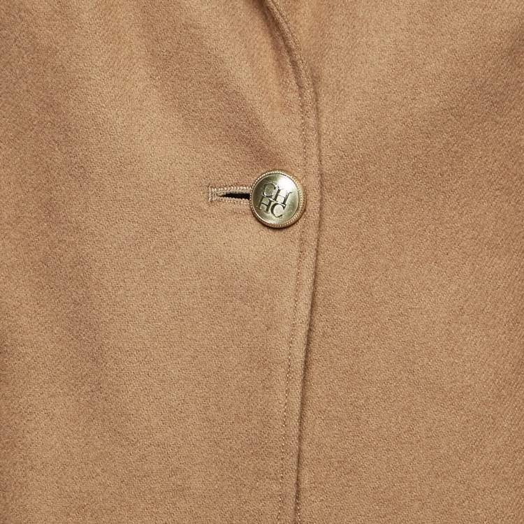 مملوكة مسبقًا CH Carolina Herrera Brown Logo Embroidered Wool Button Detail Blazer L