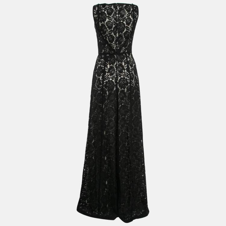 Pre Owned CH Carolina Herrera Black Lace Sleeveless Gown S