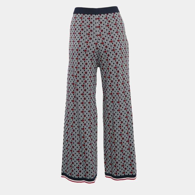 مملوكة مسبقًا CH Carolina Herrera Navy Blue Logo Jacquard Knit Pants M