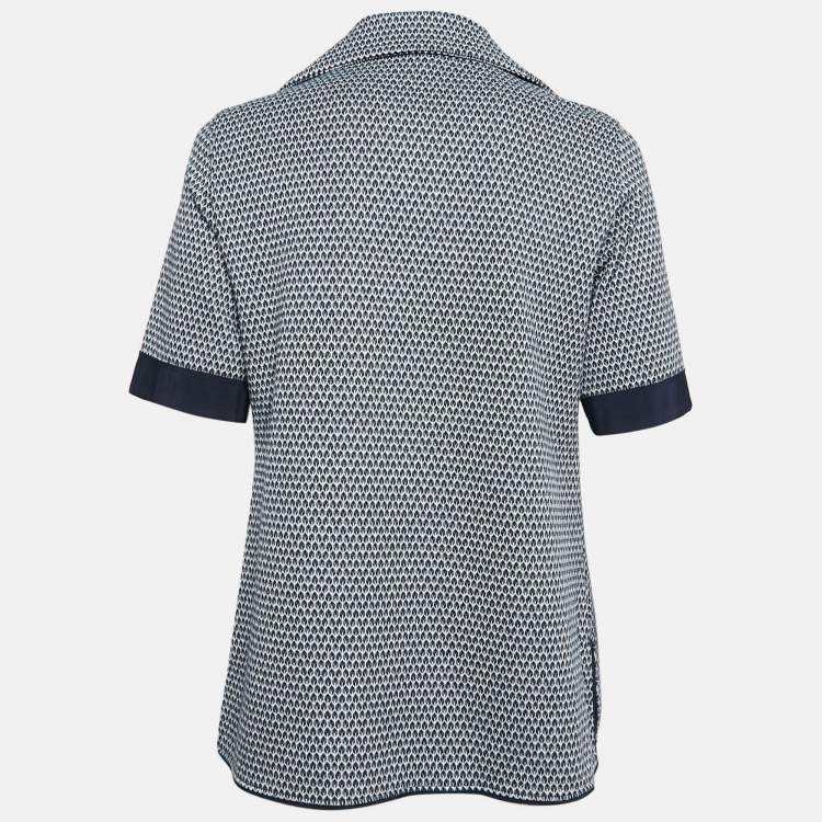 Pre Owned CH Carolina Herrera  Navy Blue Patterned Stretch Knit Top S