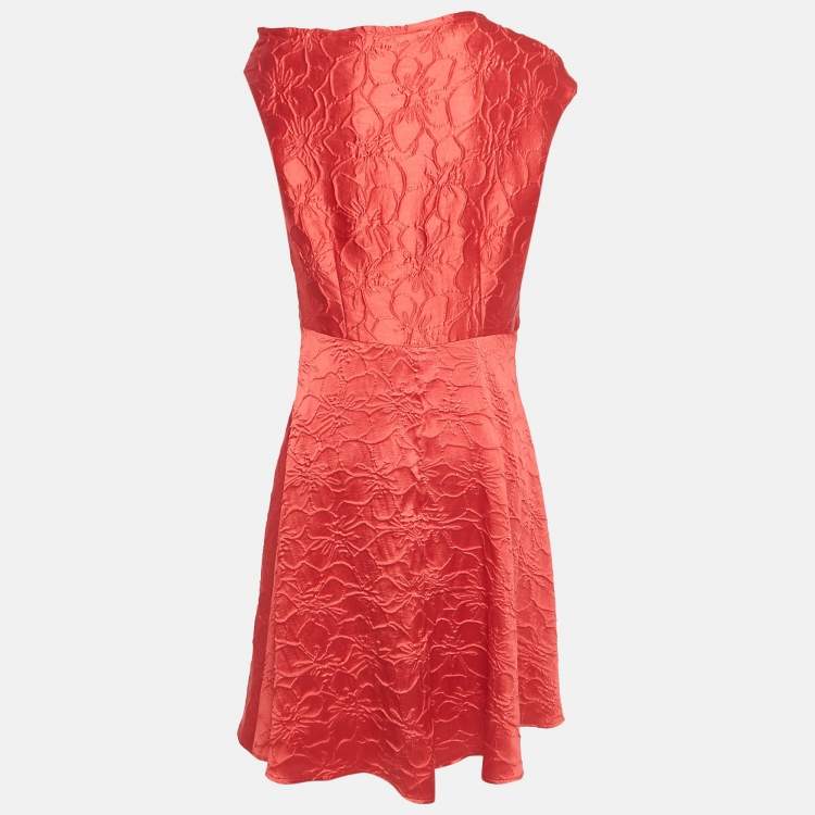 Pre Owned CH Carolina Herrera Red Floral Jacquard Short Dress L