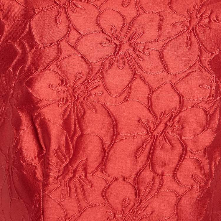 Pre Owned CH Carolina Herrera Red Floral Jacquard Short Dress L