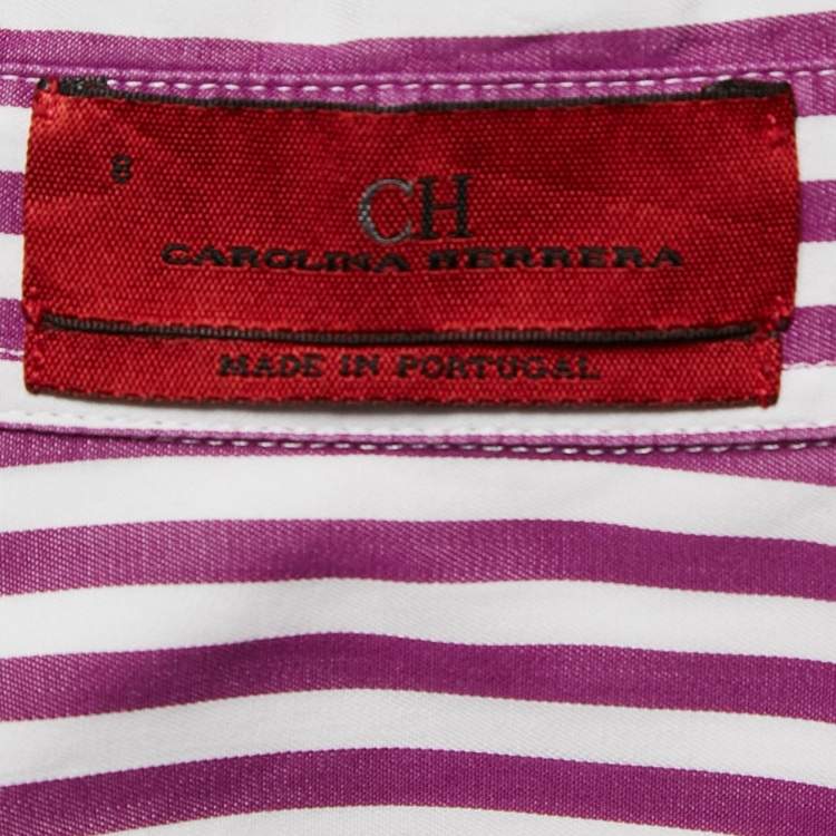 Pre Owned CH Carolina Herrera Purple Striped Cotton Button Front Shirt M