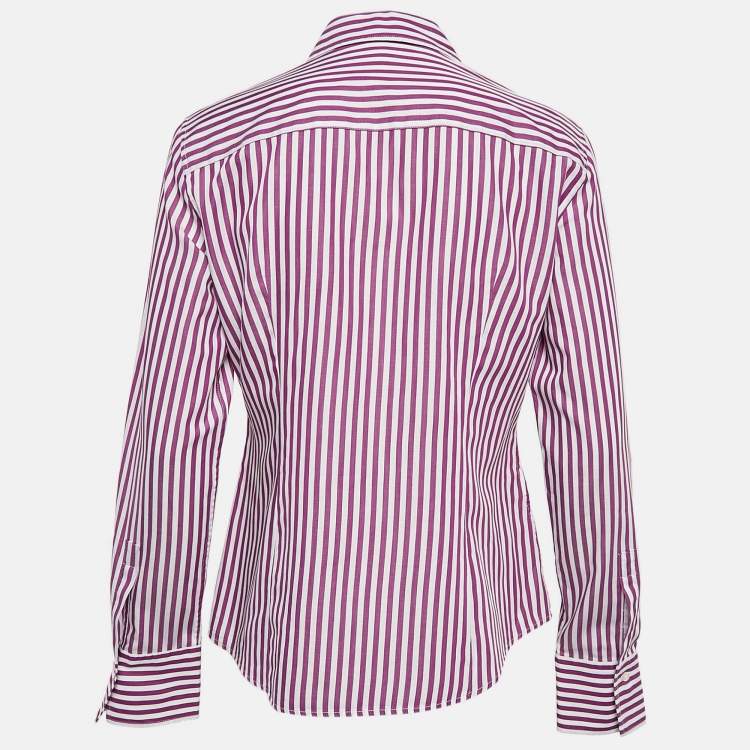 Pre Owned CH Carolina Herrera Purple Striped Cotton Button Front Shirt M