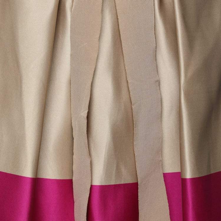 Pre Owned CH Carolina Herrera Beige/Purple Silk Midi Skirt S