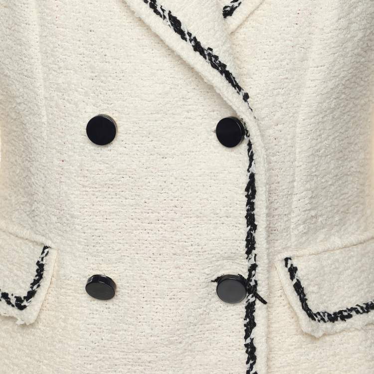 Pre Owned CH Carolina Herrera White Tweed Double Breasted Blazer M