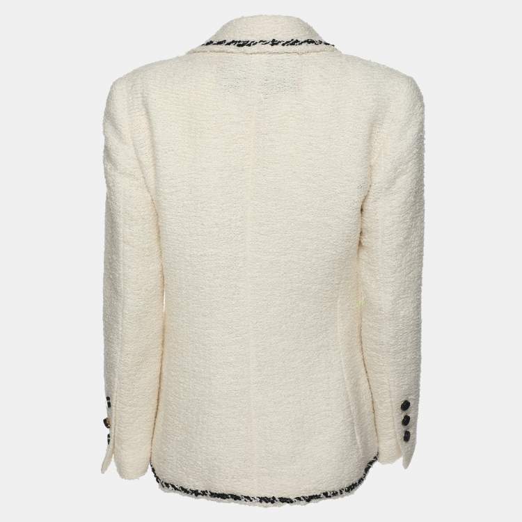 Pre Owned CH Carolina Herrera White Tweed Double Breasted Blazer M