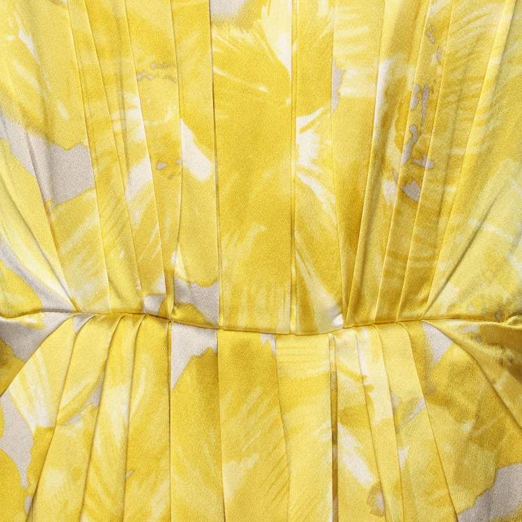 Pre Owned CH Carolina Herrera Yellow Printed Silk Strapelss Long Dress S