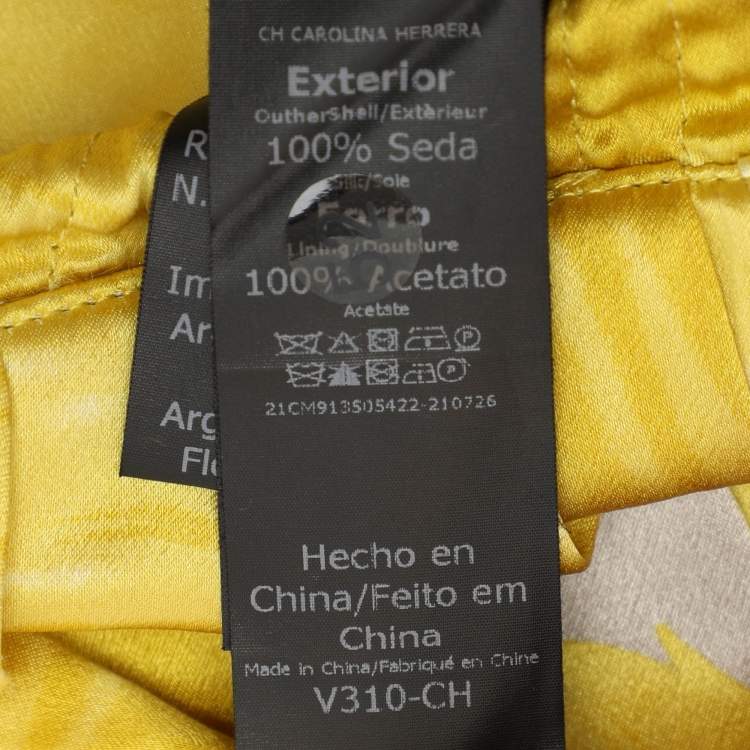 Pre Owned CH Carolina Herrera Yellow Printed Silk Strapelss Long Dress S