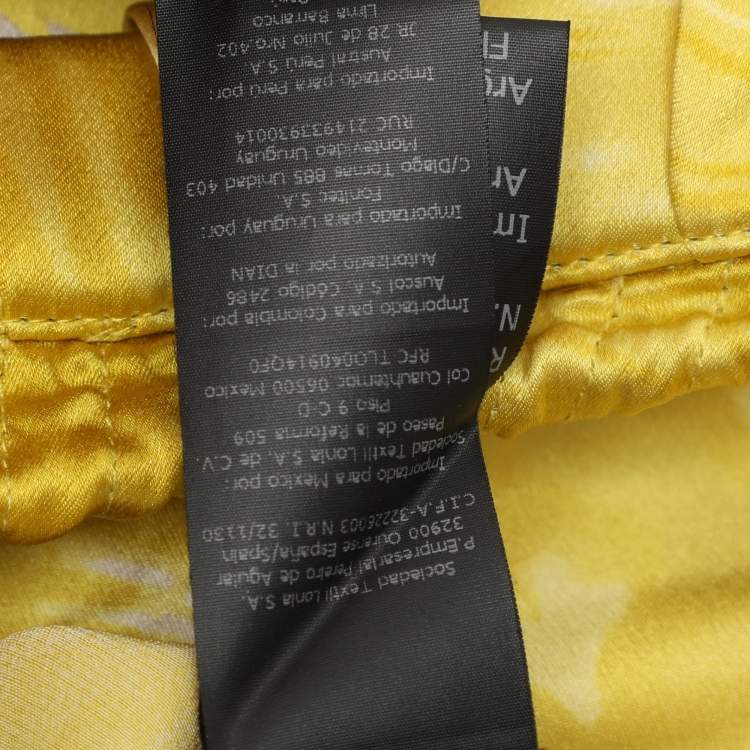 Pre Owned CH Carolina Herrera Yellow Printed Silk Strapelss Long Dress S