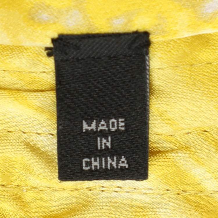 Pre Owned CH Carolina Herrera Yellow Printed Silk Strapelss Long Dress S