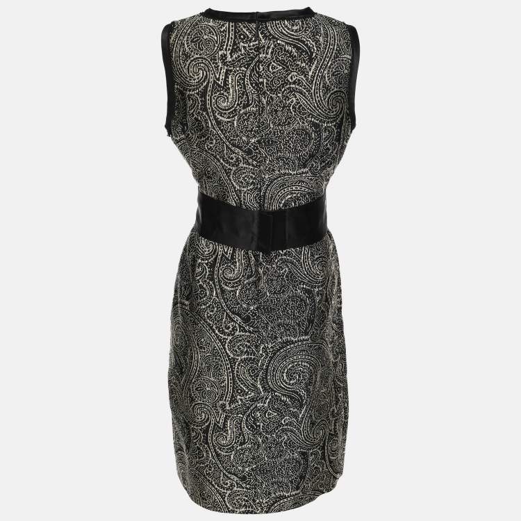 Pre Owned CH Carolina Herrera Monochrome Jacquard Fabric Midi Sleeveless Dress M