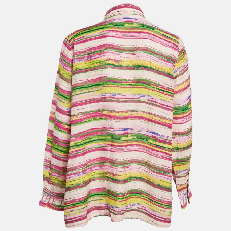 مملوكة مسبقًا CH Carolina Herrera Multicolor Stripe Print Linen Blend Tunic L