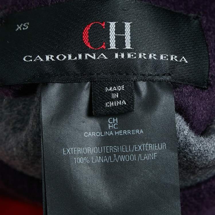 Pre Owned CH Carolina Herrera Purple/Grey Wool Reversible Mid-Length Coat XS