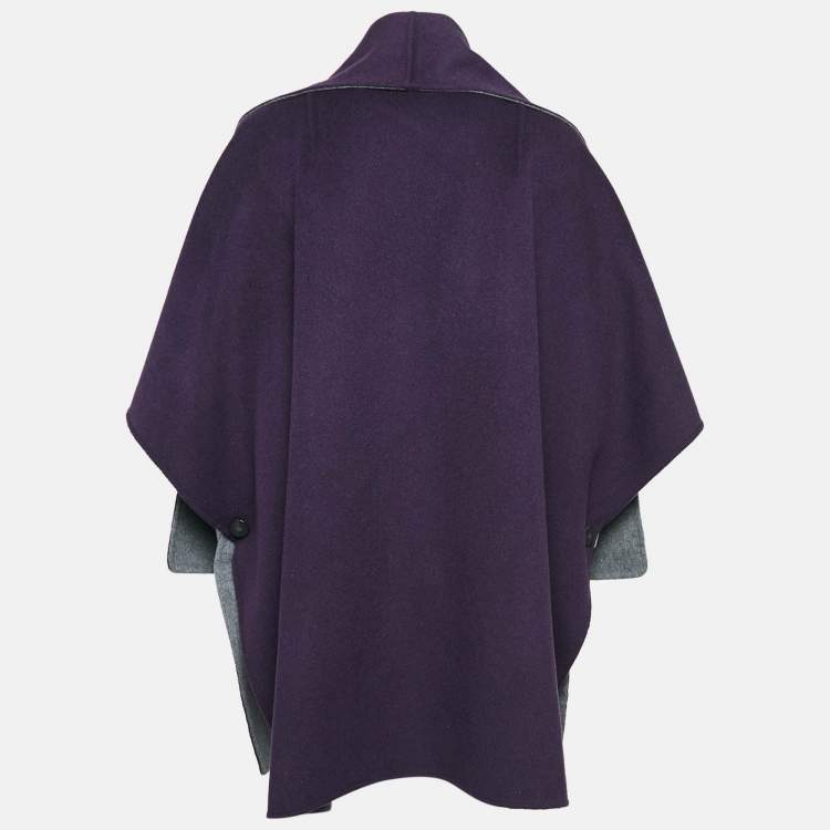 Pre Owned CH Carolina Herrera Purple/Grey Wool Reversible Mid-Length Coat XS