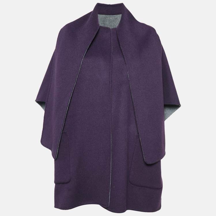 Pre Owned CH Carolina Herrera Purple/Grey Wool Reversible Mid-Length Coat XS