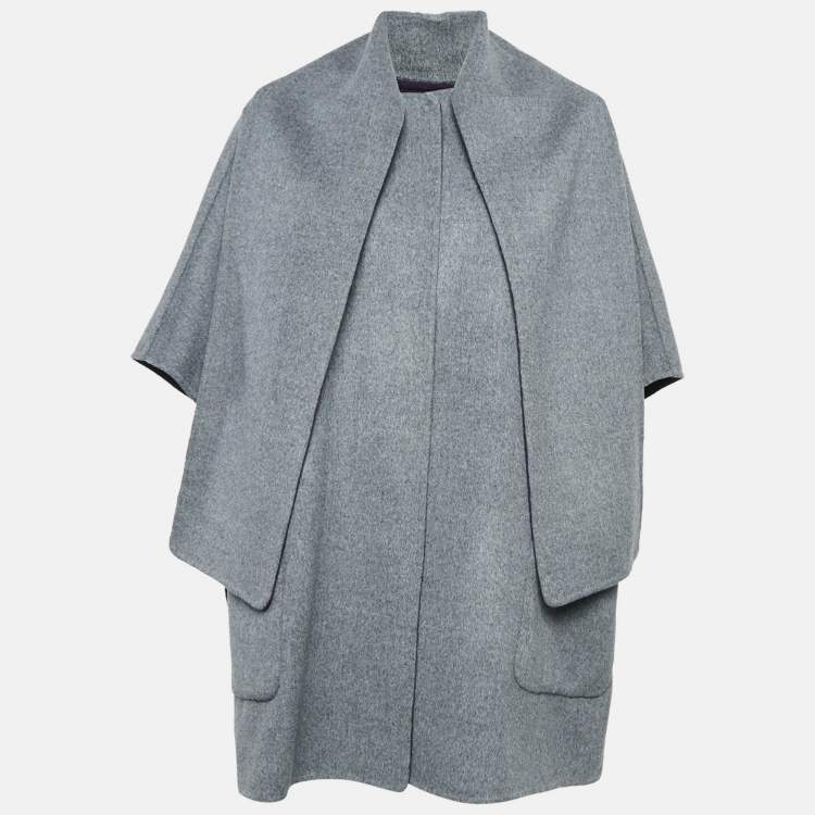 Pre Owned CH Carolina Herrera Purple/Grey Wool Reversible Mid-Length Coat XS