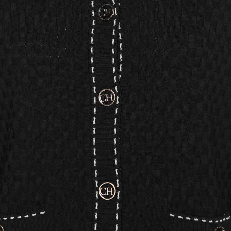 Pre Owned CH Carolina Herrera Black Knit Button Front Top S