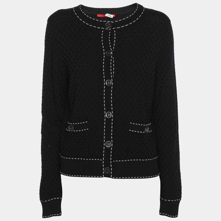 Pre Owned CH Carolina Herrera Black Knit Button Front Top S