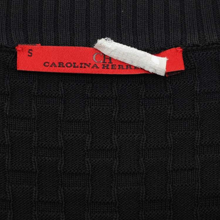 Pre Owned CH Carolina Herrera Black Knit Button Front Top S