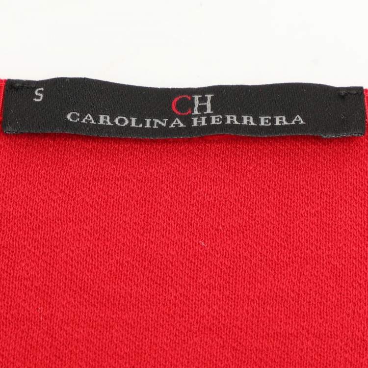 Pre Owned CH Carolina Herrera Red Cotton Colorblock Pattern V-Neck Top S