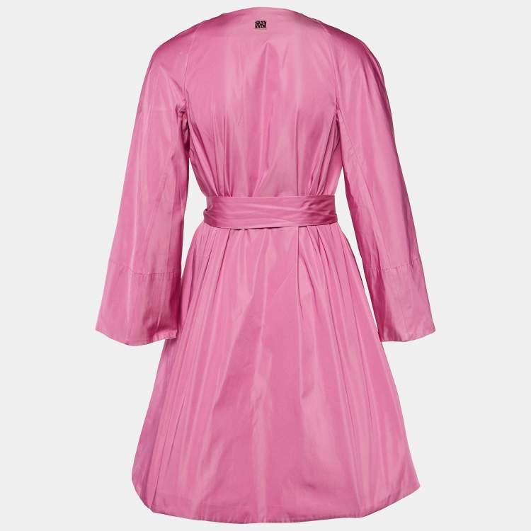 Pre Owned CH Carolina Herrera Pink Crepe Belted Open Front Long Jacket XS