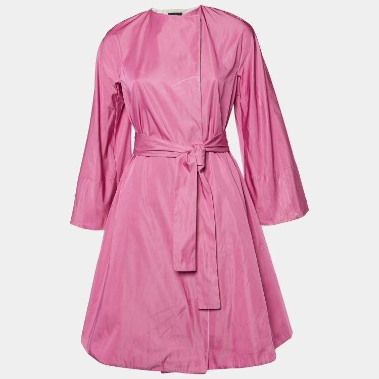Pre Owned CH Carolina Herrera Pink Crepe Belted Open Front Long Jacket XS